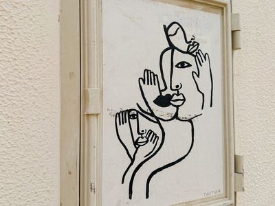 Stylized mountain range line art